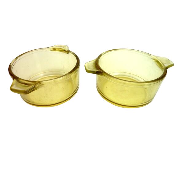 Pair of Gold Yellow Vintage Baking Dishes Ramekins Retro Kitchen Decor - Picture 2 of 4